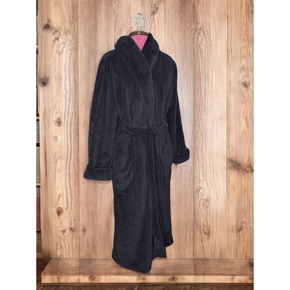 Jasmine Rose Intimates Plush Black Belted Robe - Picture 4 of 11